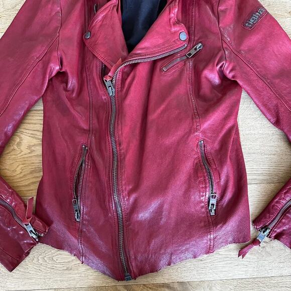 Tigha Leather Jacket in Red - Picture 2 of 7